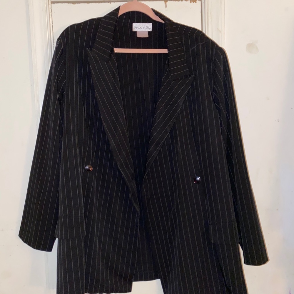 Three piece black pinstripe suit
